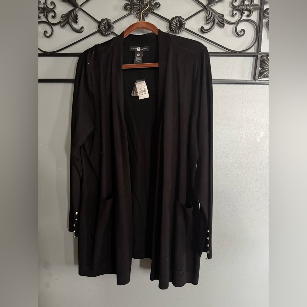 Ashley Stewart Black Cardigan with Button Accents